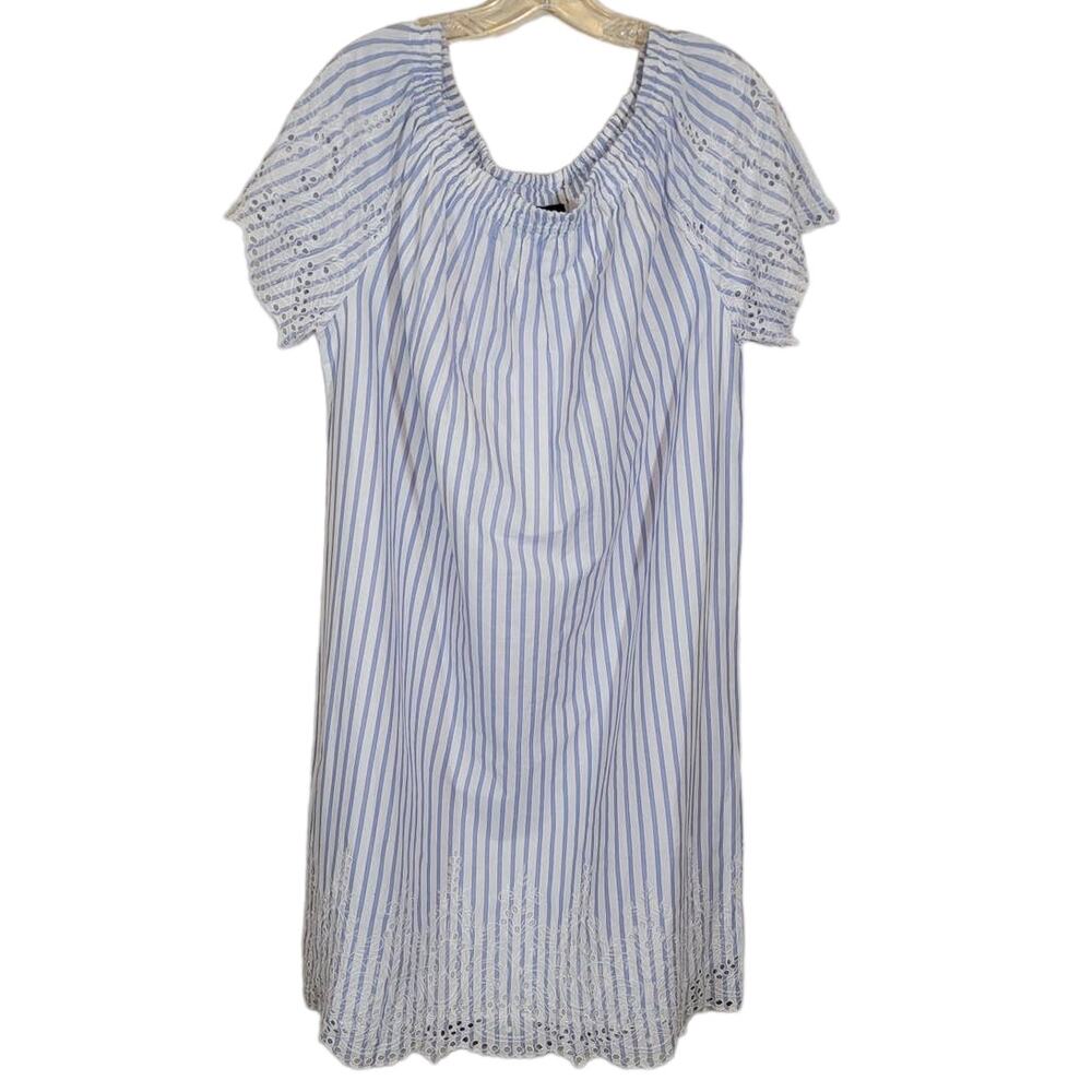 Ellos Women's Striped Eyelet Embroidered Off Shoulder Dress Blue White Size 20